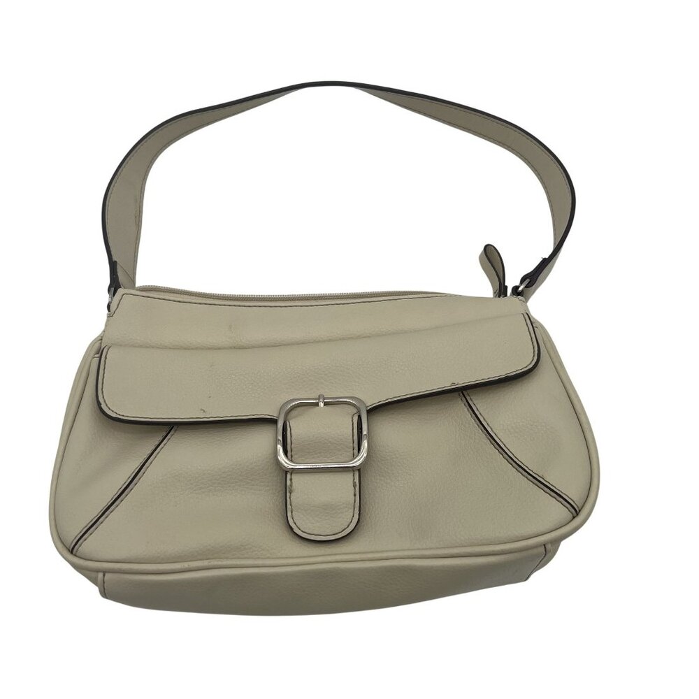 Villager Beige Faux Leather Shoulder Bag With Buckle Accent & Zipper Closure